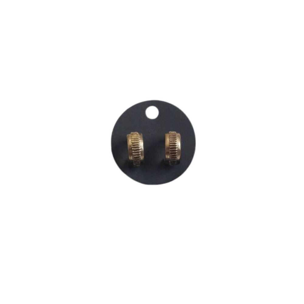 Goldtone Metal Half Loop Ribbed Stripe Post Back Fashion Earrings Fair Condition